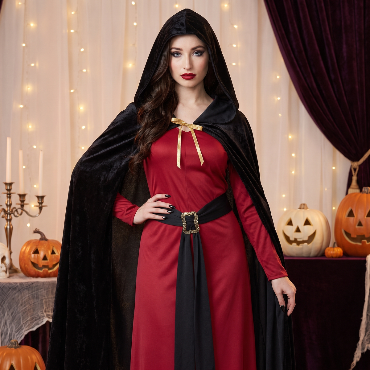 Woman wearing the dark fairytale sorceress costume
