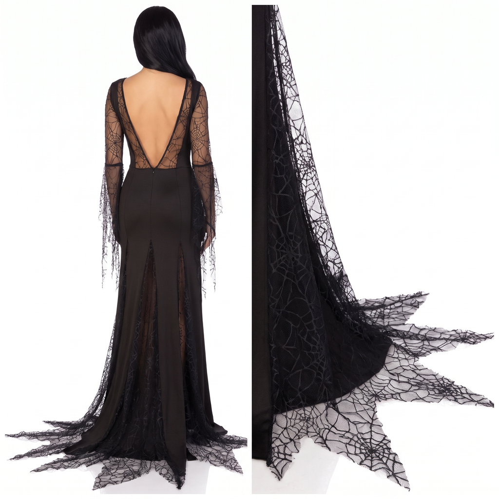 Back and detail view of the black gown