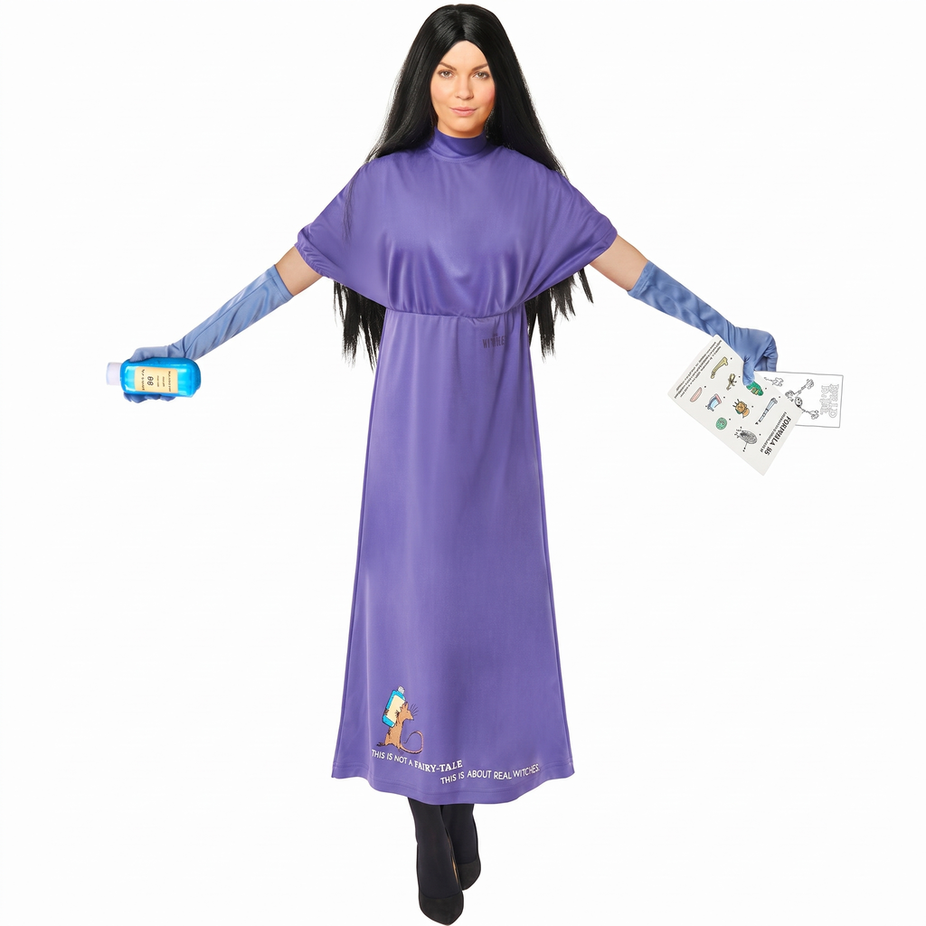 Grand purple witch costume on white background
