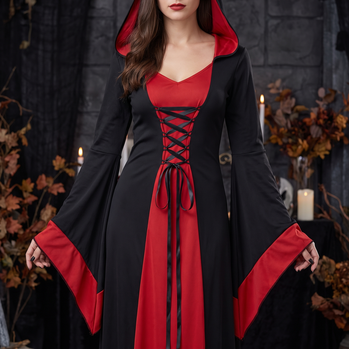 Person wearing the black and red hooded robe