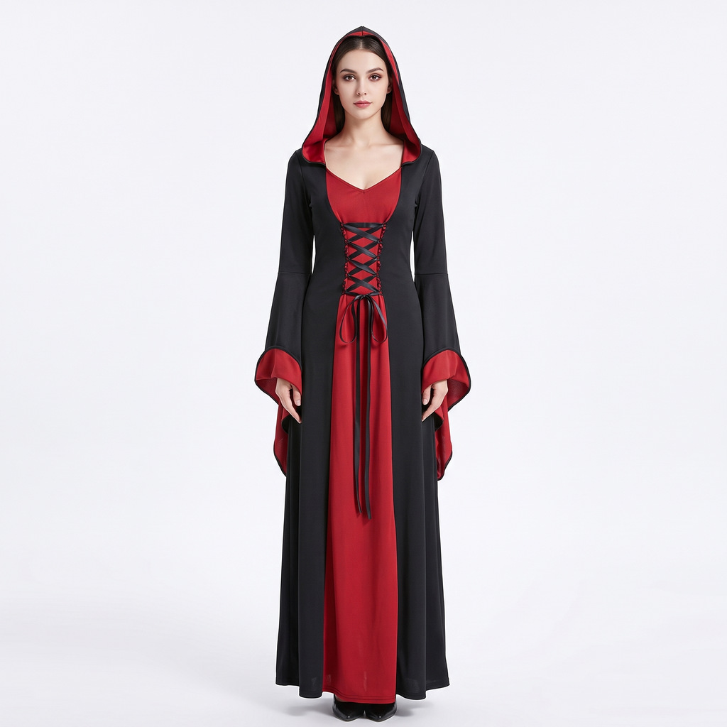 Black and red hooded robe on white background