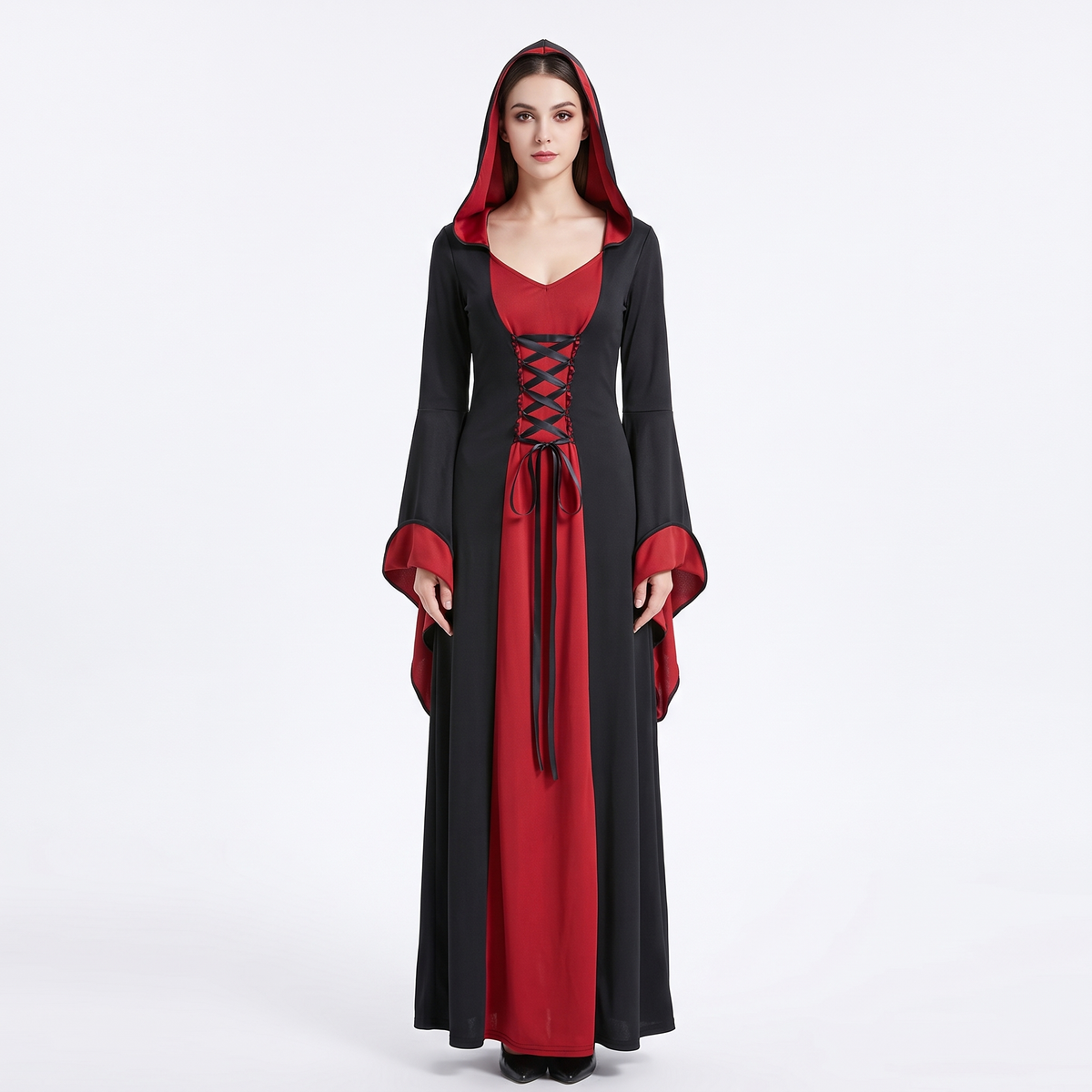 Black and red hooded robe on white background