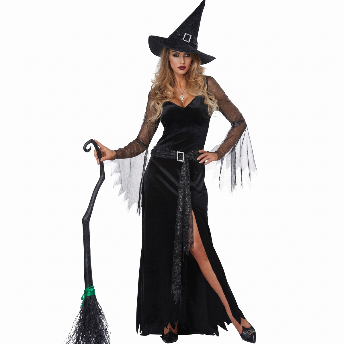 Rich witch costume on white background