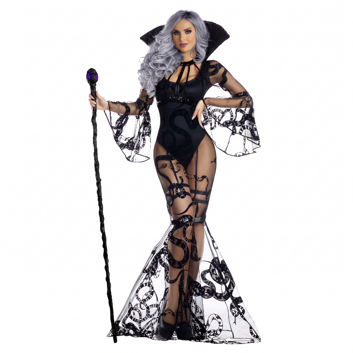 Viper sorceress costume on white background