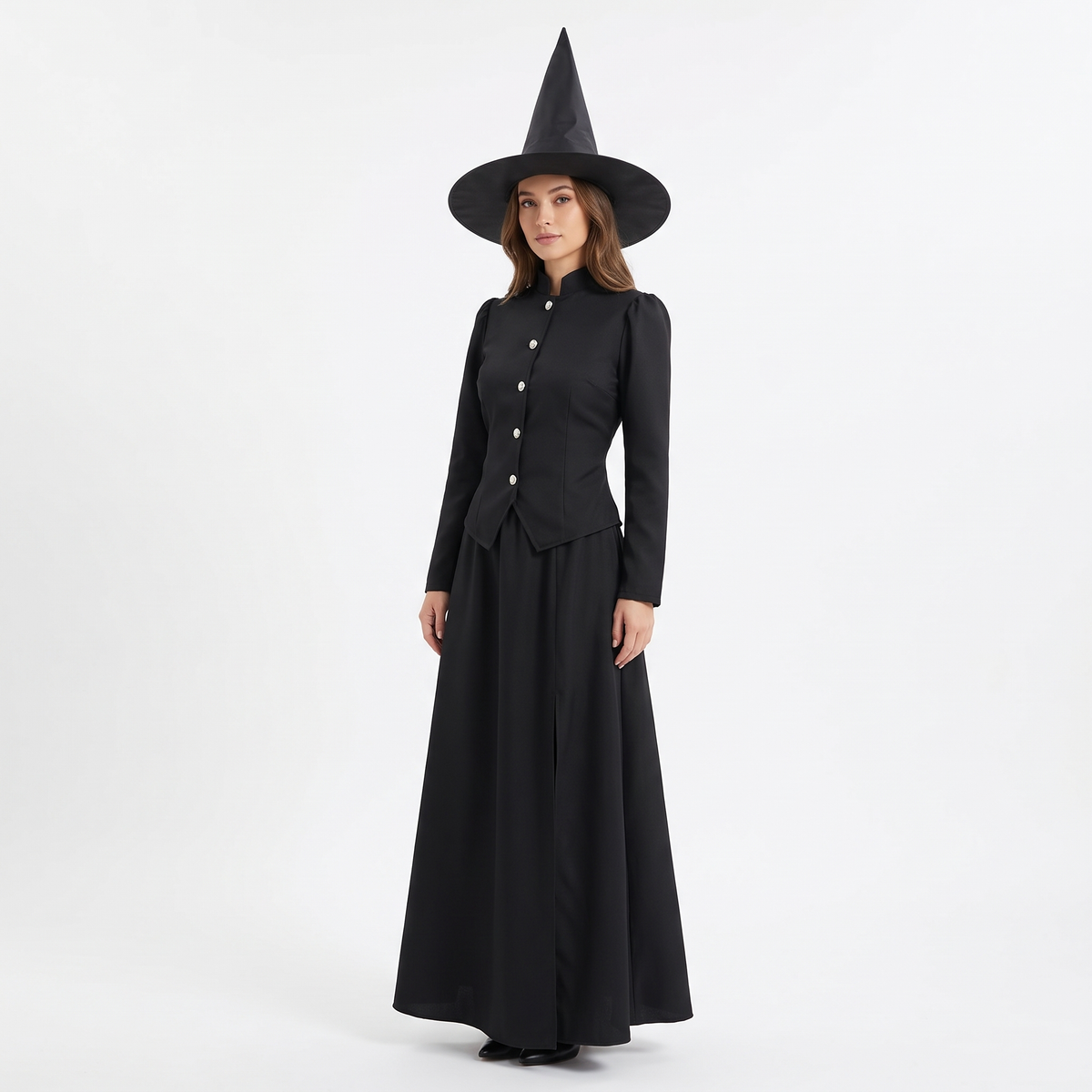 Classic wicked witch costume on white background