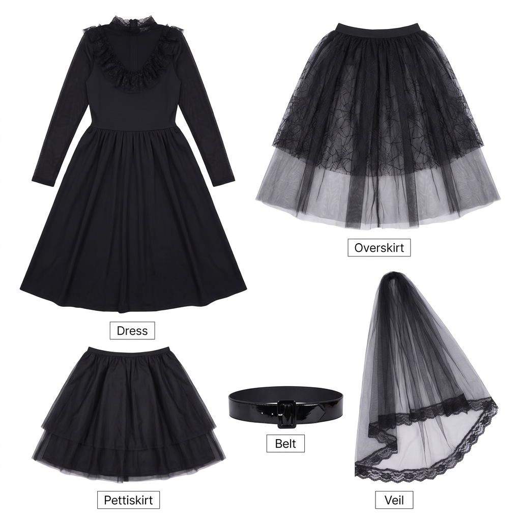 What's included: dress, overskirt, pettiskirt, belt and veil