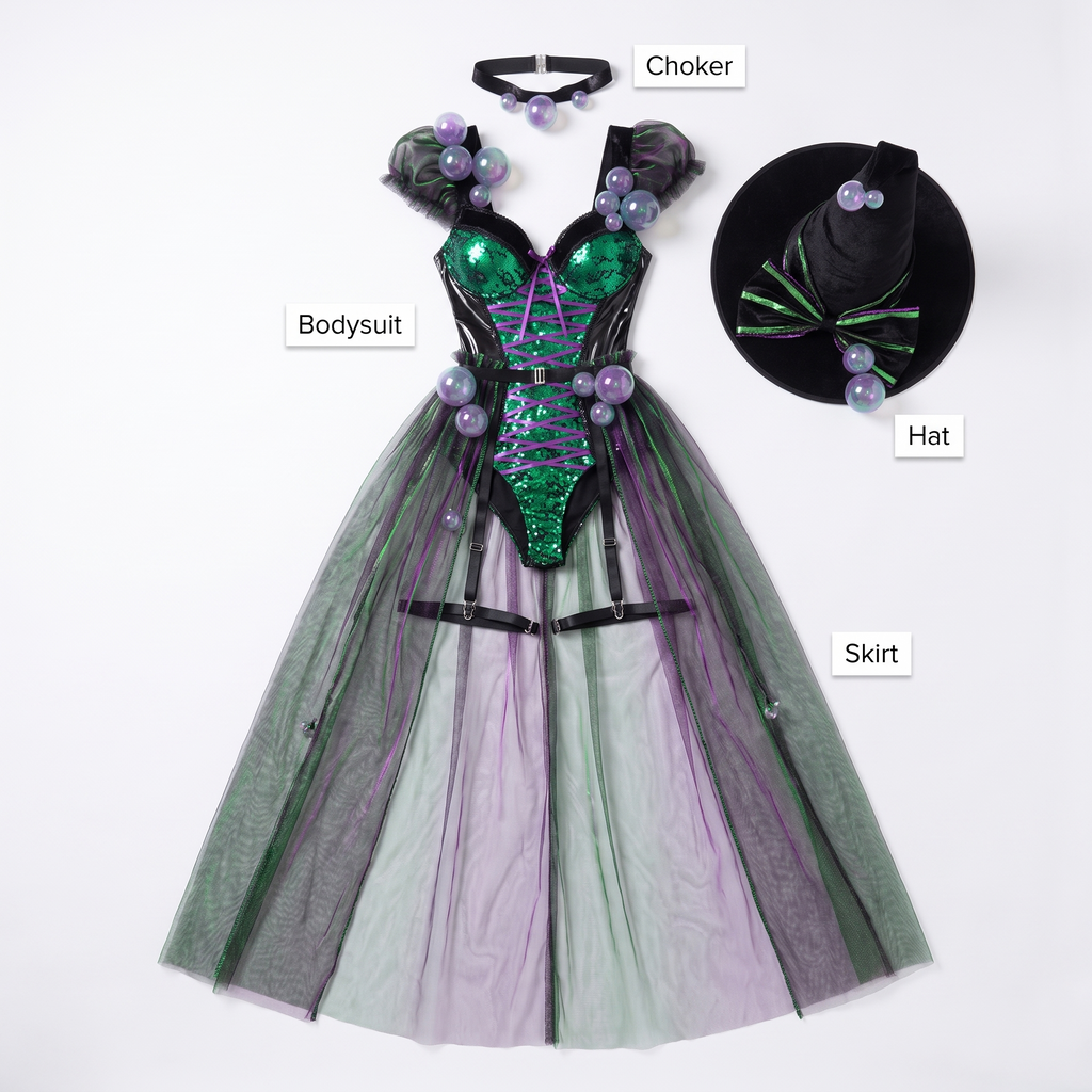 What's included: bodysuit, skirt, hat and choker