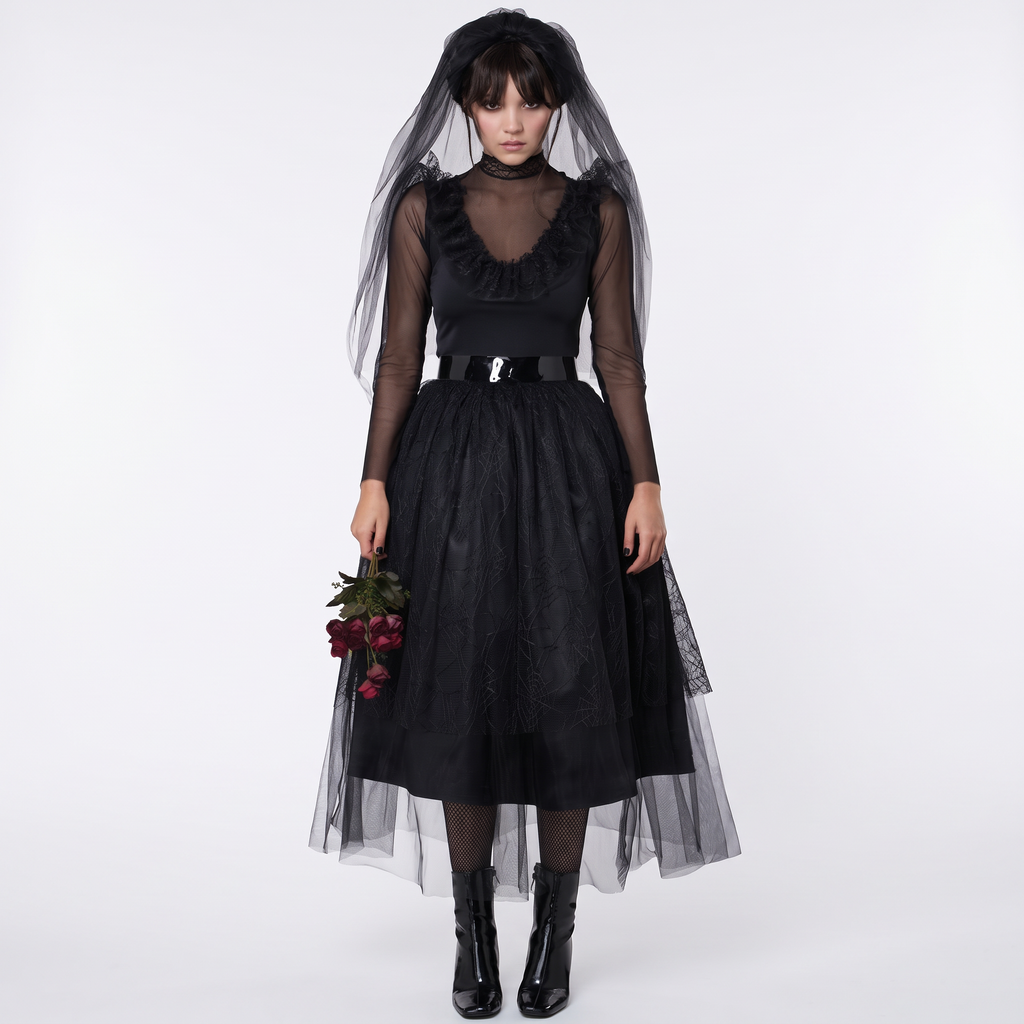 Dark and dreadful prom costume on white background