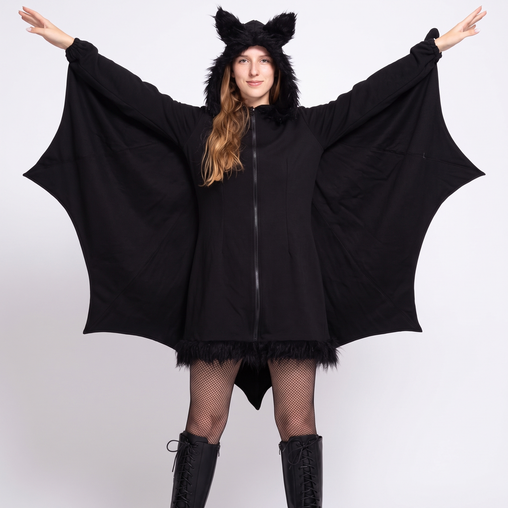 Detail of the bat wings and hood