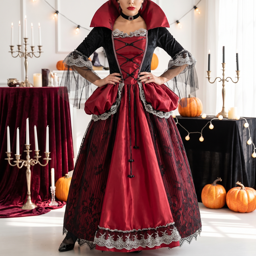 Woman wearing the gothic vampiress costume