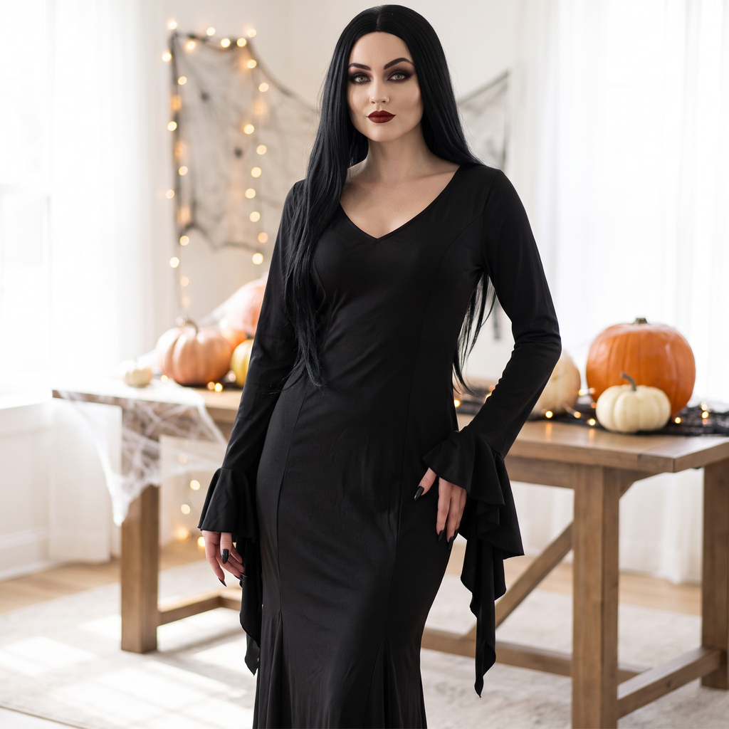 Woman wearing the macabre mistress dress