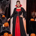 Plus-size woman wearing the classic vampire costume
