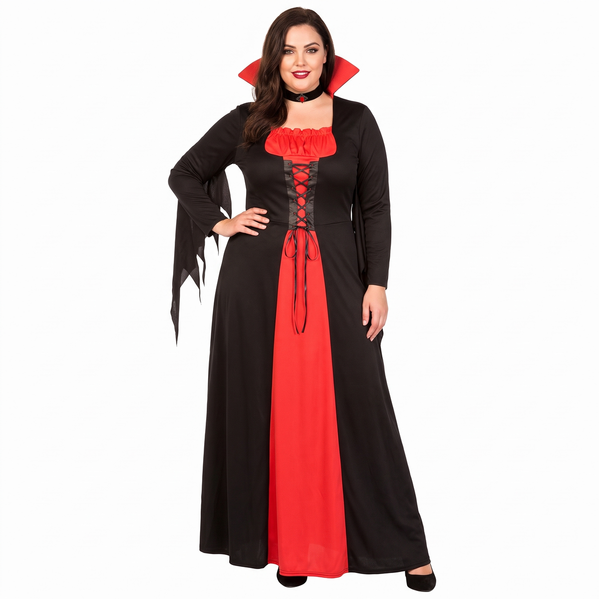 Classic vampire plus size costume on white background