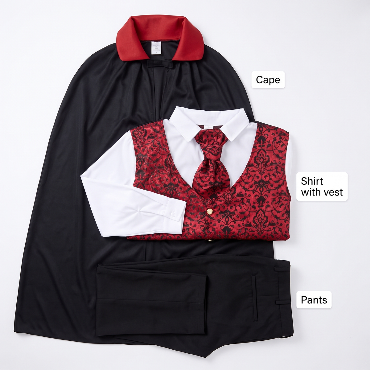 What's included: cape, shirt with vest and pants
