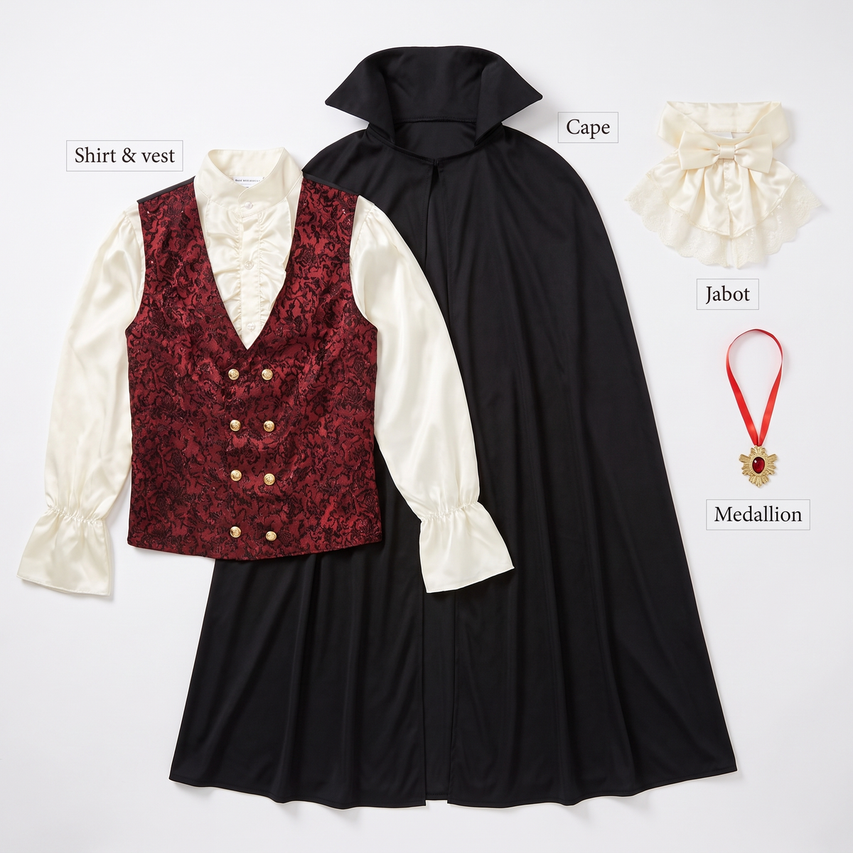 What's included: shirt, cape, jabot and medallion