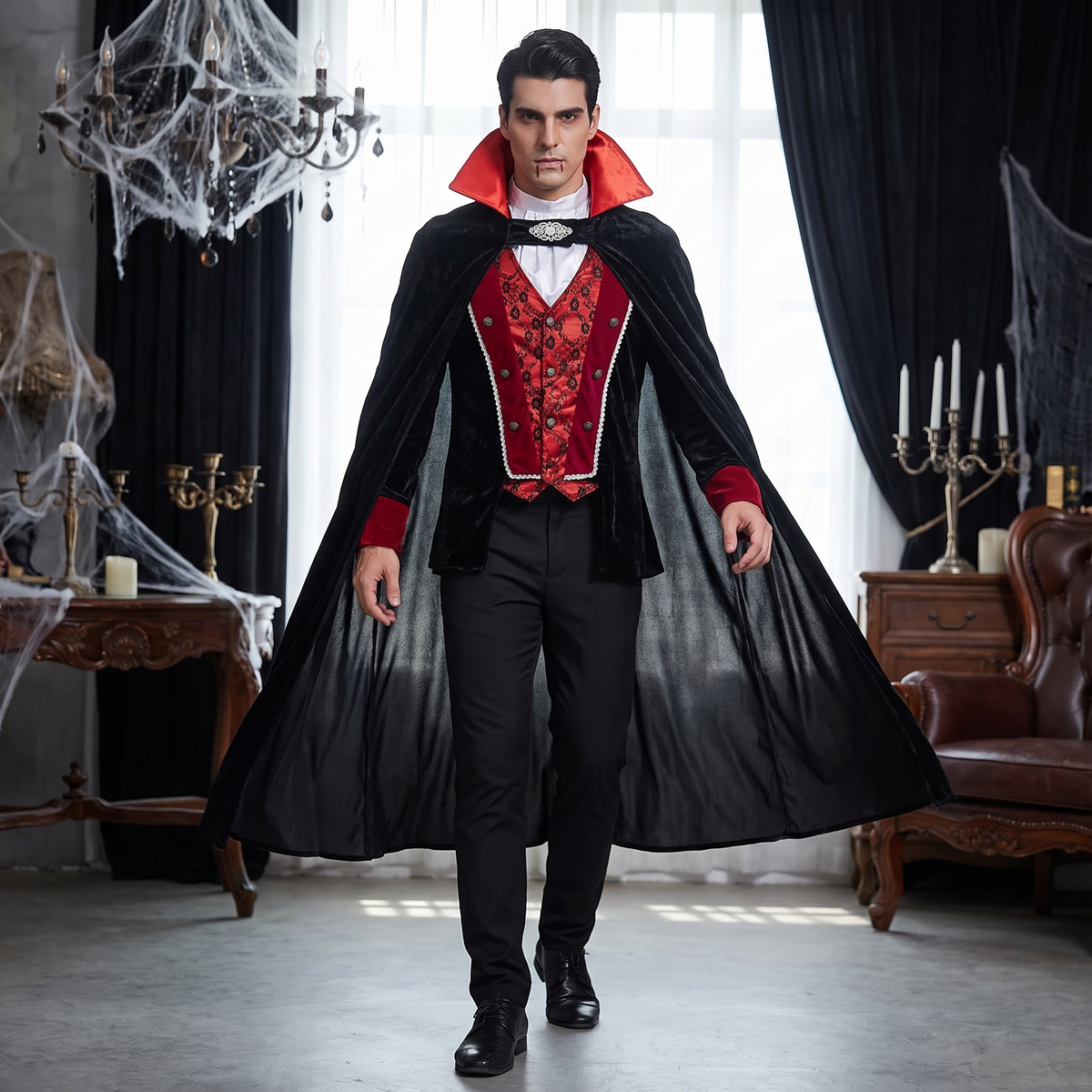 Man wearing the victorian vampire costume