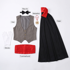 What's included: vest, cummerbund, bow tie, cape, gloves and medallion