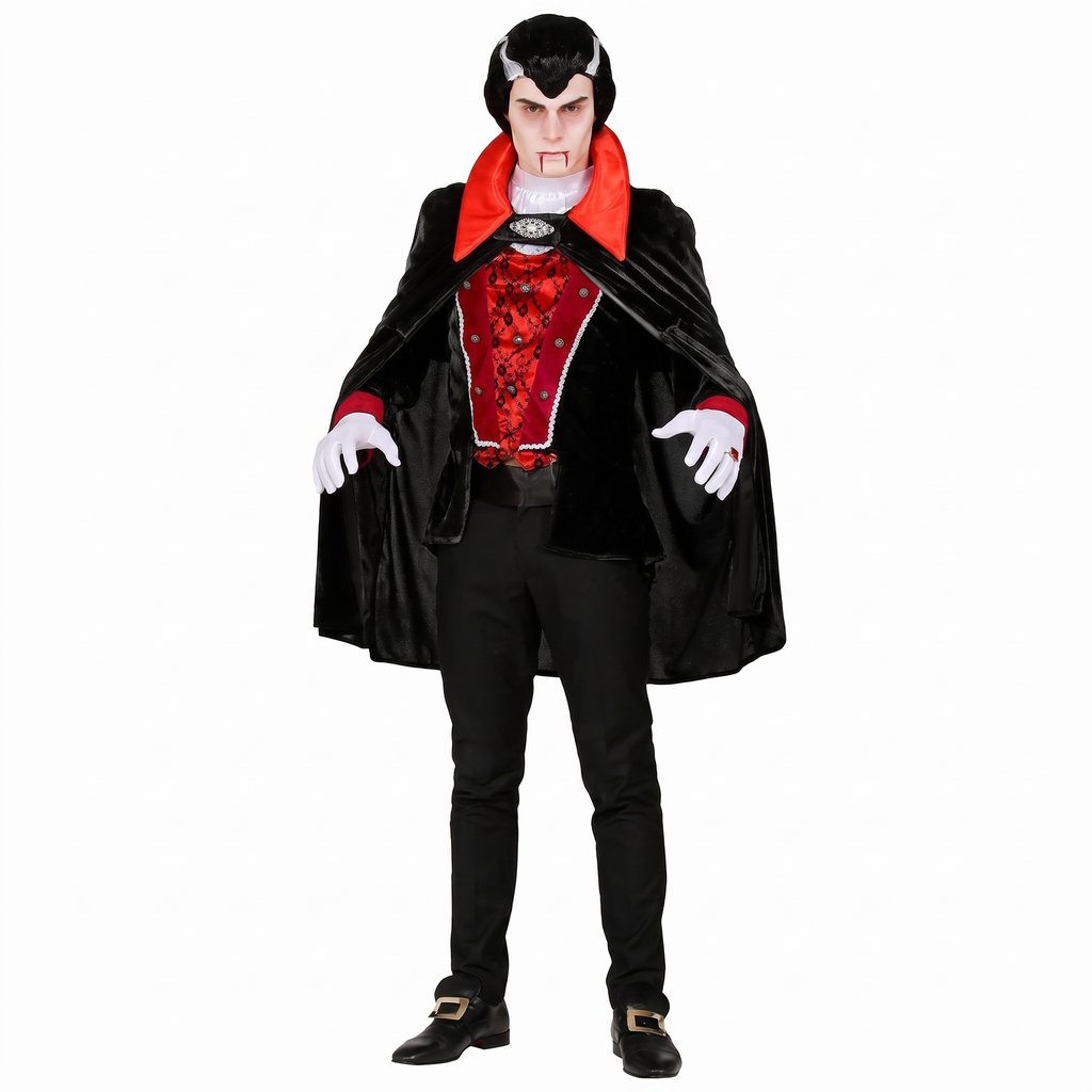 Victorian vampire costume on white background