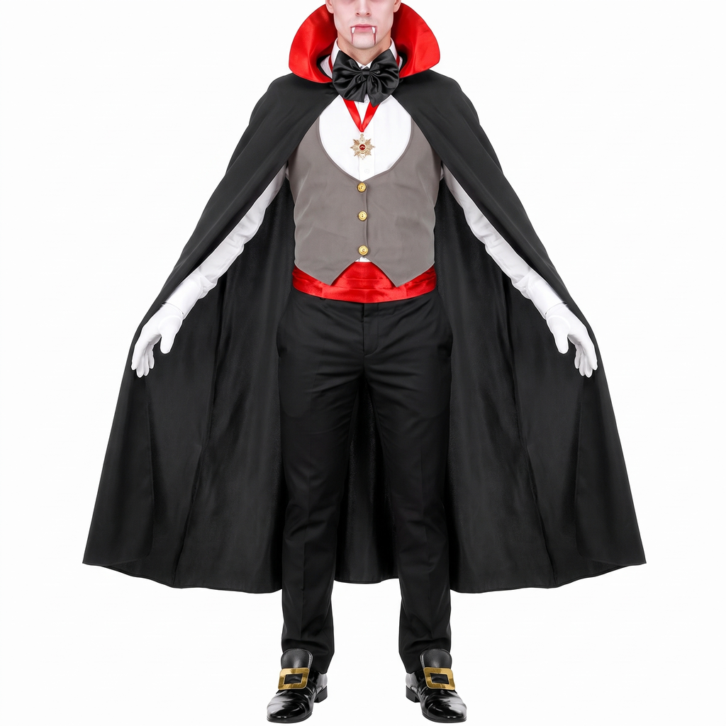 Grey vest vampire costume on white background