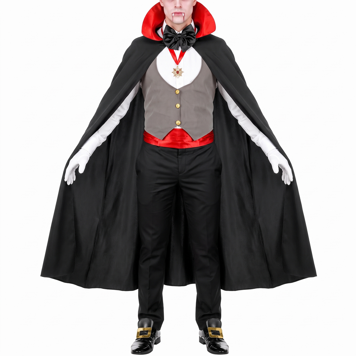 Grey vest vampire costume on white background