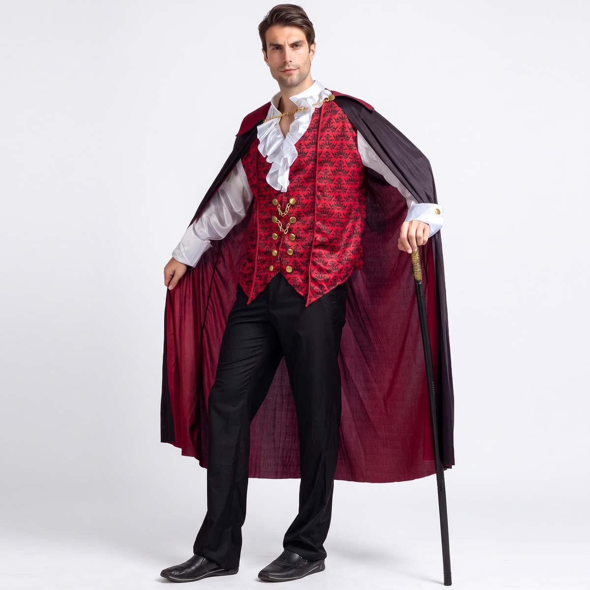 Medieval vampire costume on white background