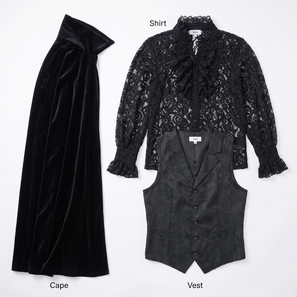 What's included: shirt, vest and cape