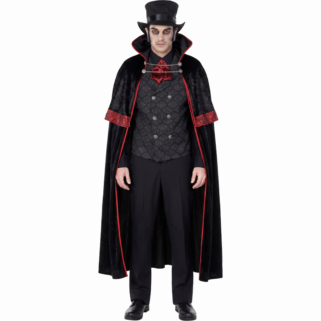 Victorian villain costume on white background