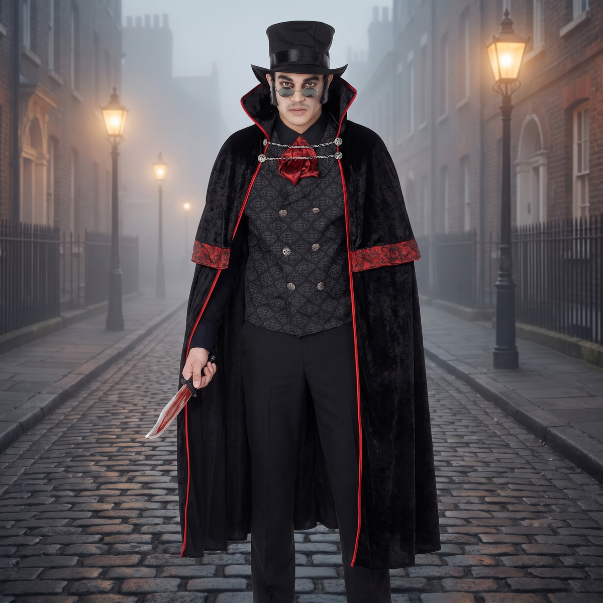 Man wearing the Victorian villain costume