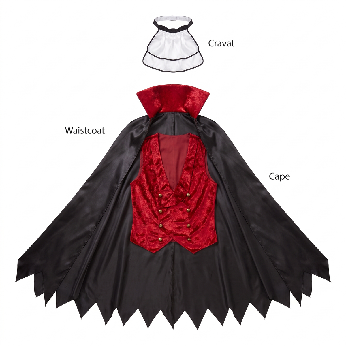 What's included: waistcoat, cravat and cape