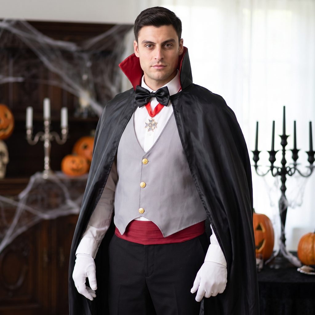 Man wearing the complete vampire costume