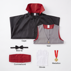 What's included: cape, vest, cummerbund, bow tie, gloves and medallion