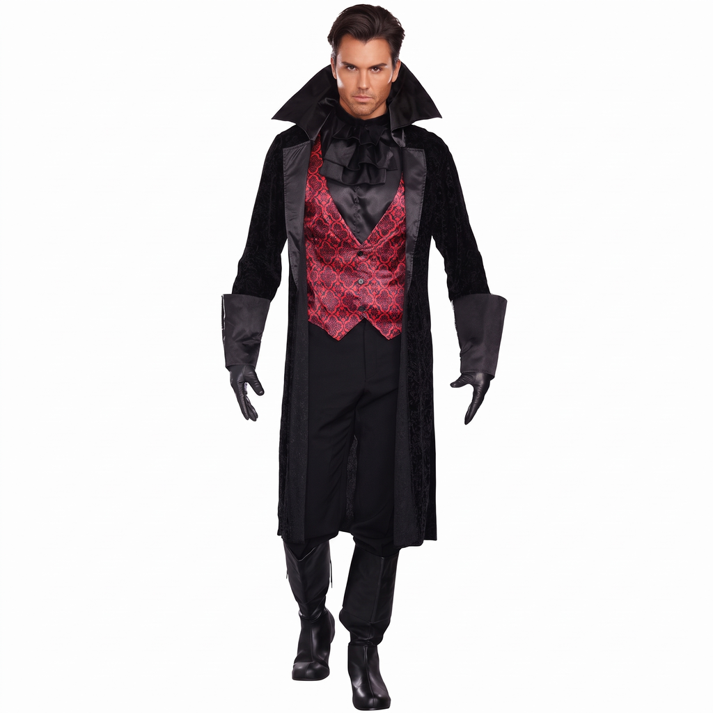 Bloody handsome vampire costume on white background