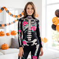 Woman wearing the botanical skeleton bodysuit