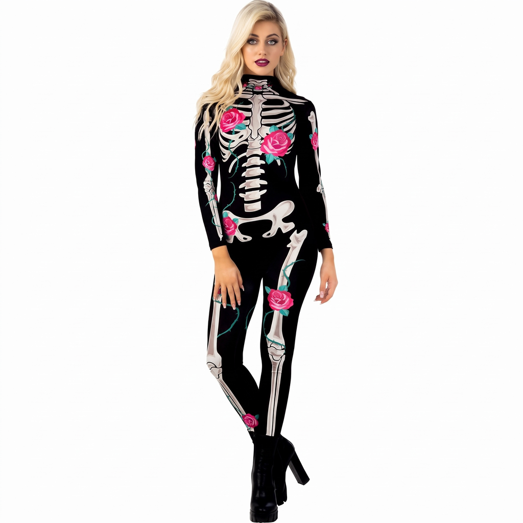 Skeleton bodysuit on white background