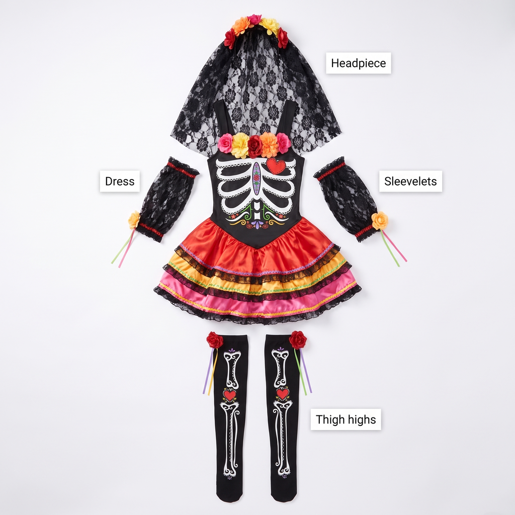 What's included: dress, headpiece, sleevelets and thigh highs