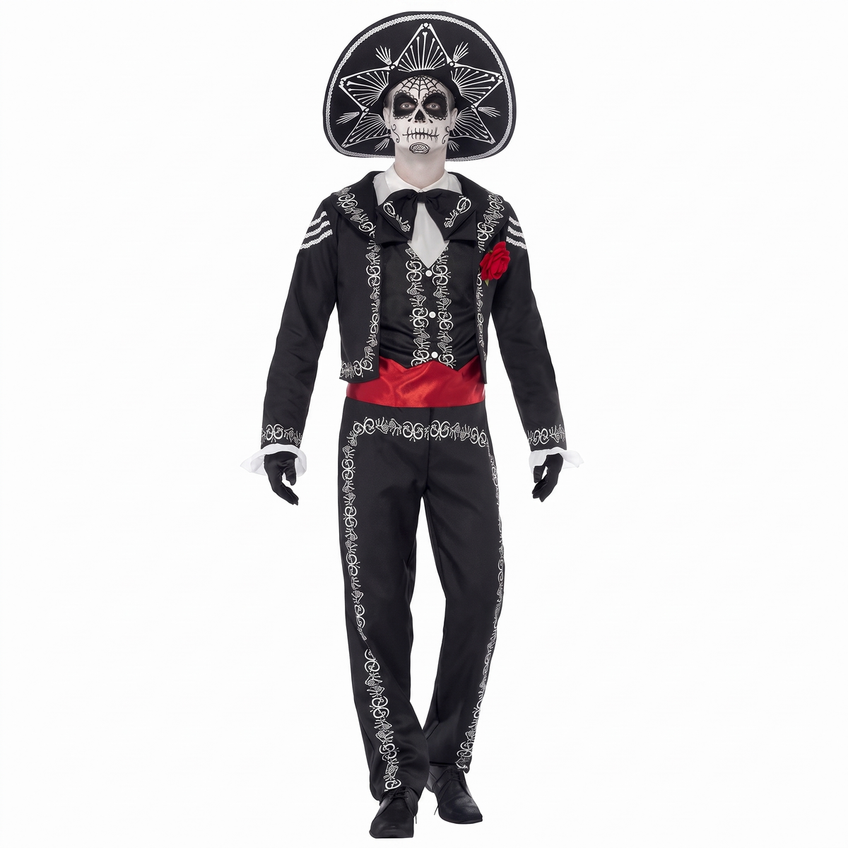 Day of the Dead skeleton suit on white background