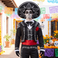 Man wearing the Day of the Dead senor bones costume