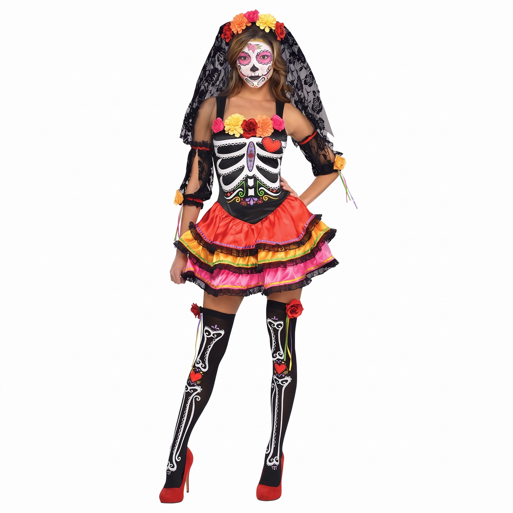 Day of the Dead senorita costume on white background