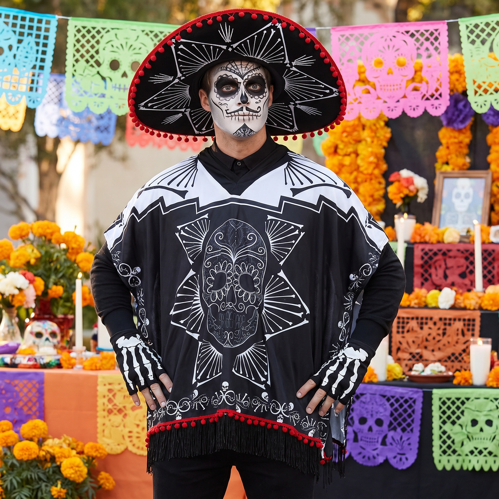 Man wearing the Day of the Dead bandit costume