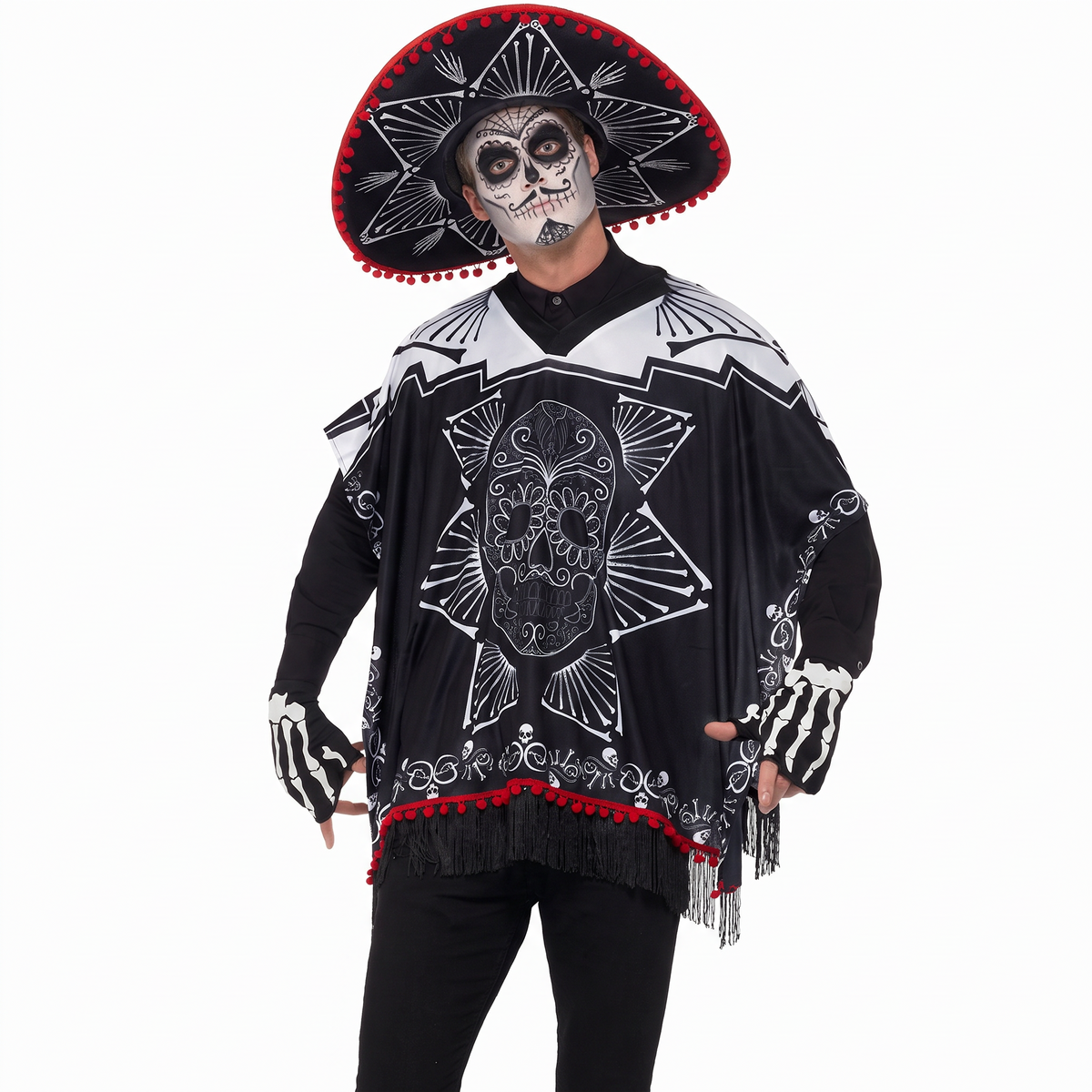 Day of the Dead bandit poncho on white background