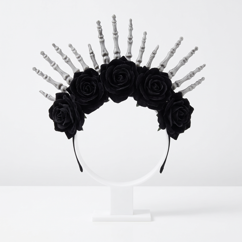 Skeleton hands headpiece on white background