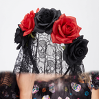 Detail of the roses and skull lace veil