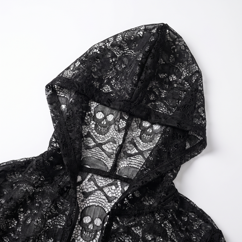 Detail of the skull lace pattern and hood