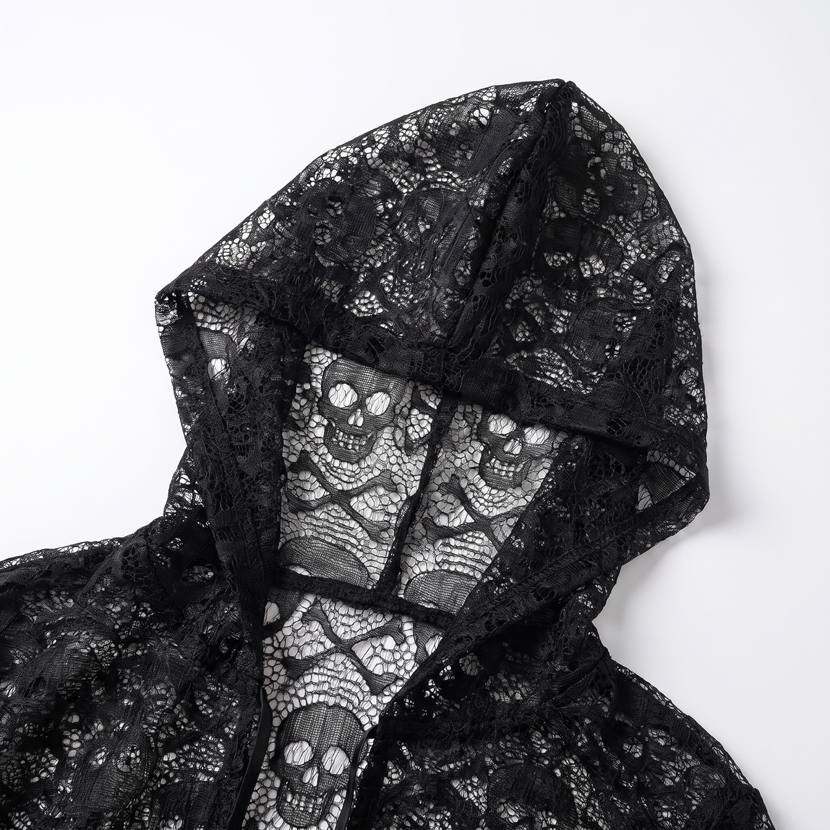 Detail of the skull lace pattern and hood