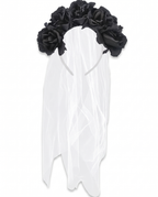 Black rose veil headband on white background