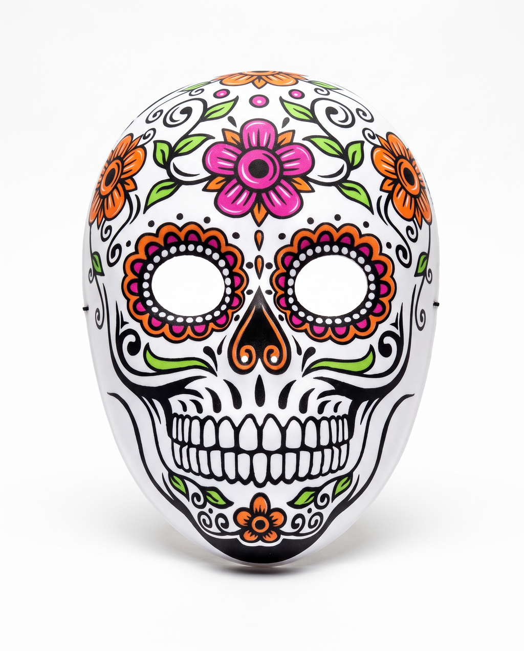 Sugar skull floral mask on white background