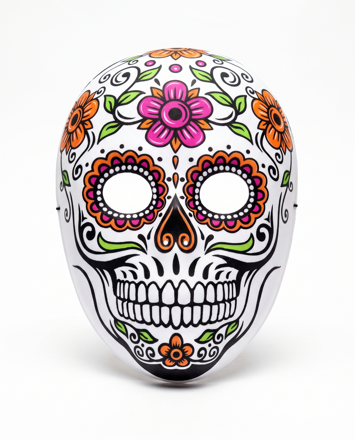 Sugar skull floral mask on white background