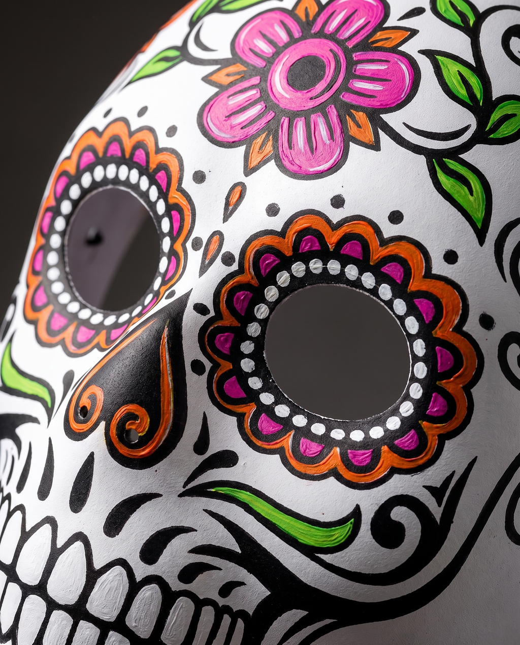 Detail of sugar skull floral paintwork