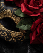 Detail of gold glitter and red roses