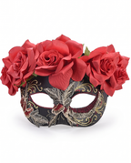 Black masquerade eye mask with roses on white background